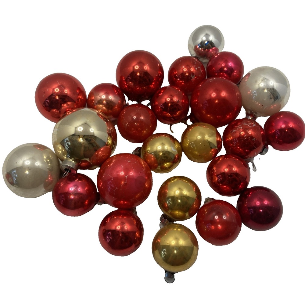24 Vtg Rauch Red Gold Silver Glass Christmas Ornaments USA
